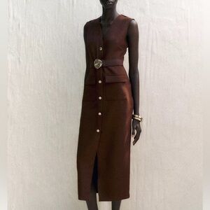 NWT ZARA BELTED CREPE MIDI DRESS SIZE S